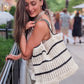 White Summer Tote with Black Stripes