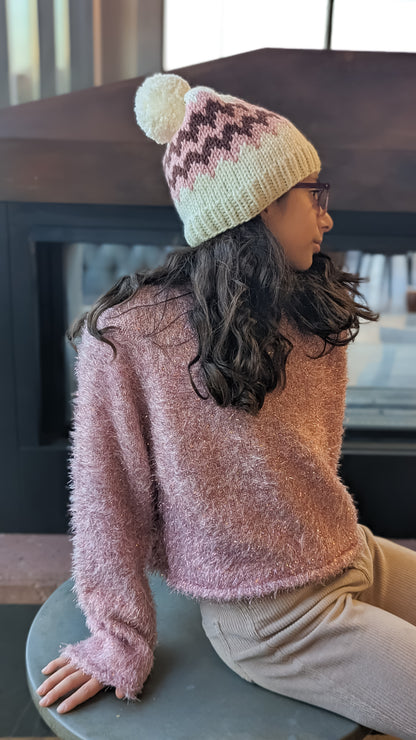 Zig Zag Child Size Winter Hat | Dusty Pink