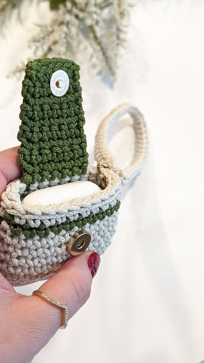 Crochet AirPod Case| Color Ecru with Olive Green