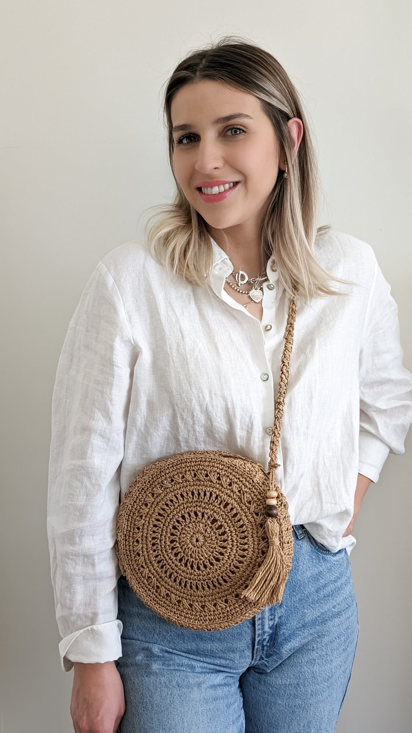 Round Crochet Bag • Summer Bag with Cotton Lining