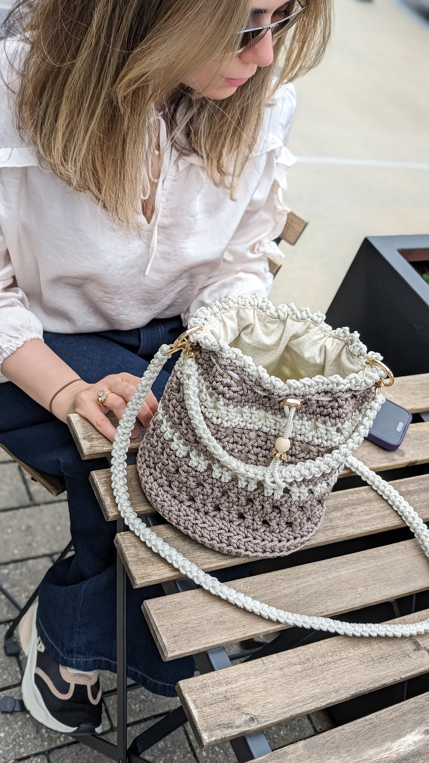 Crochet Bucket Bag • Handmade • With Cotton Lining