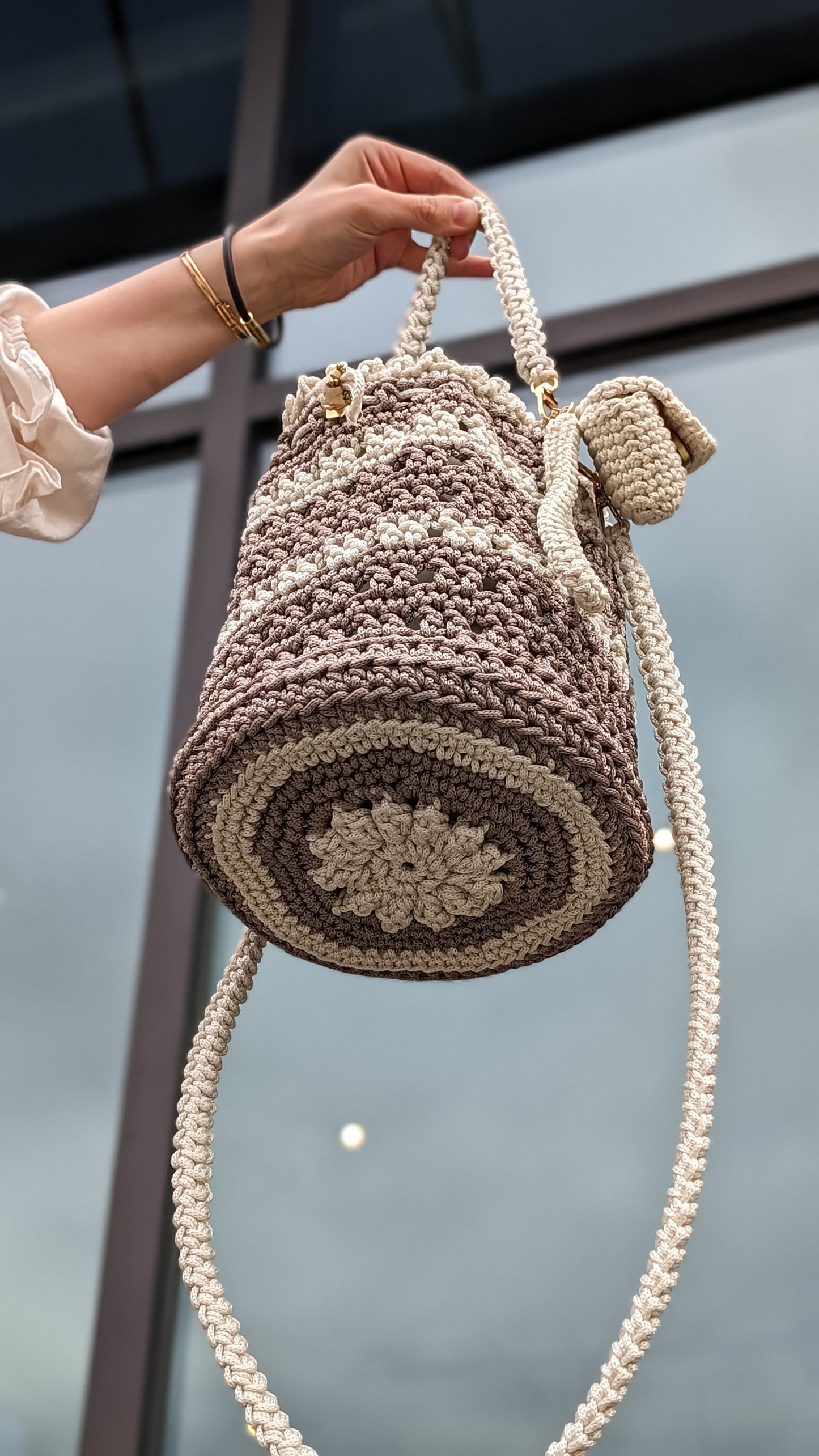 Crochet Bucket Bag • Handmade • With Cotton Lining