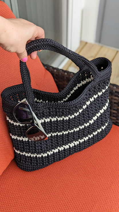 Black Summer Tote with White Stripes