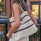 White Summer Tote with Black Stripes