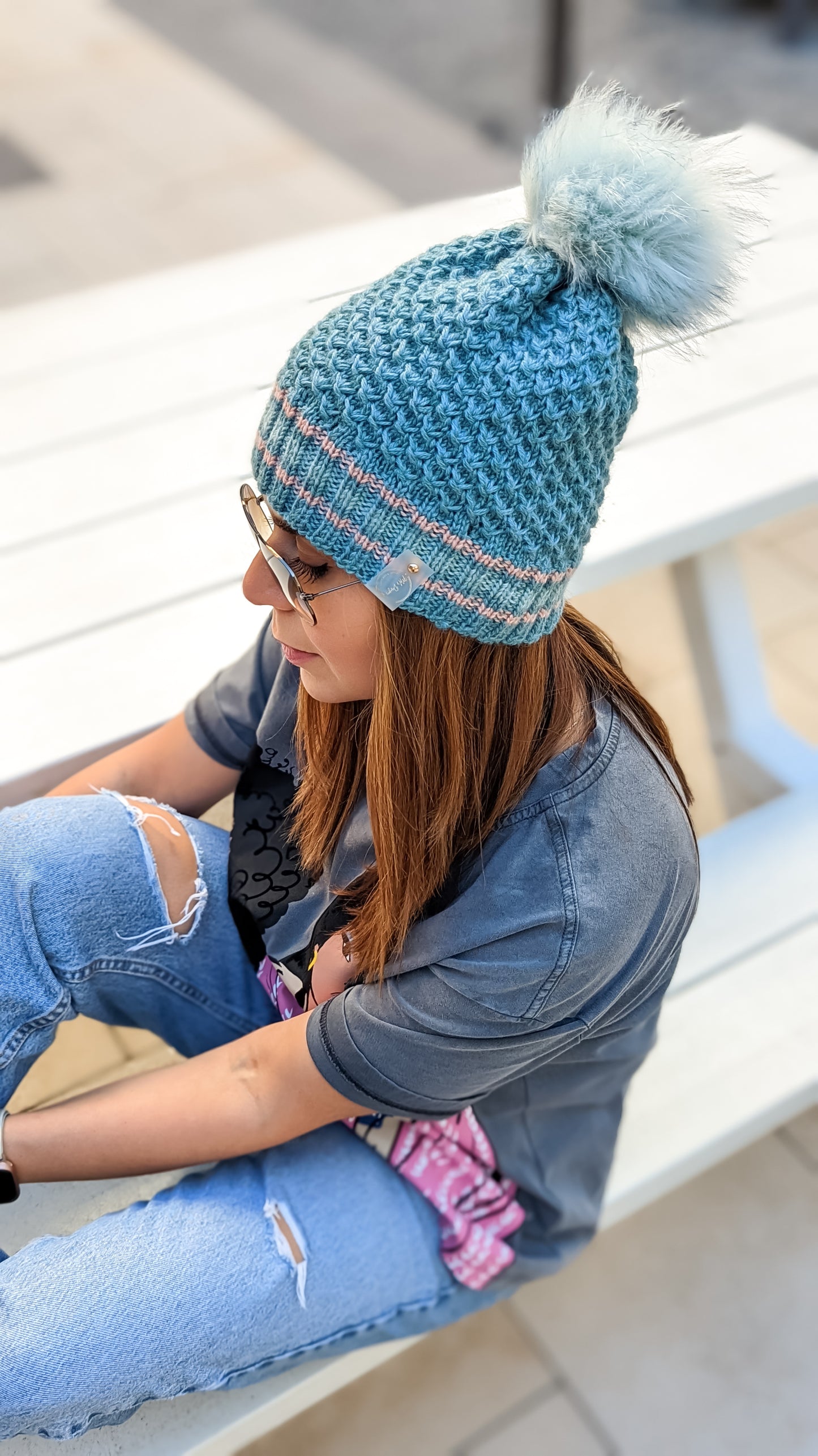 Dark Aquamarine | Merino Wool Knit Hat | Removable Pom Pom