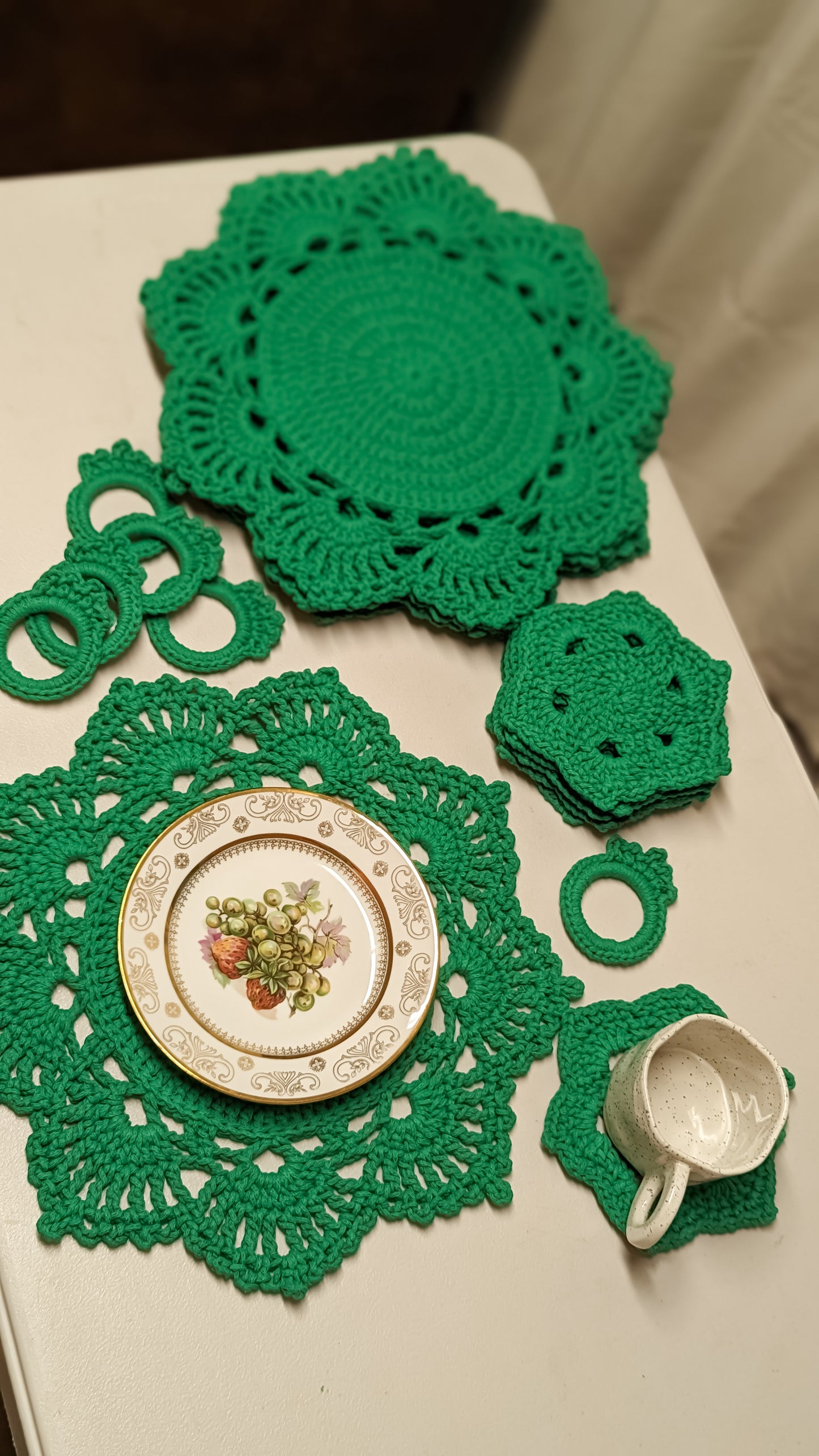 Set of Hand Crochet Placemats, Cup Coasters and Napkin Holders | Set of 6