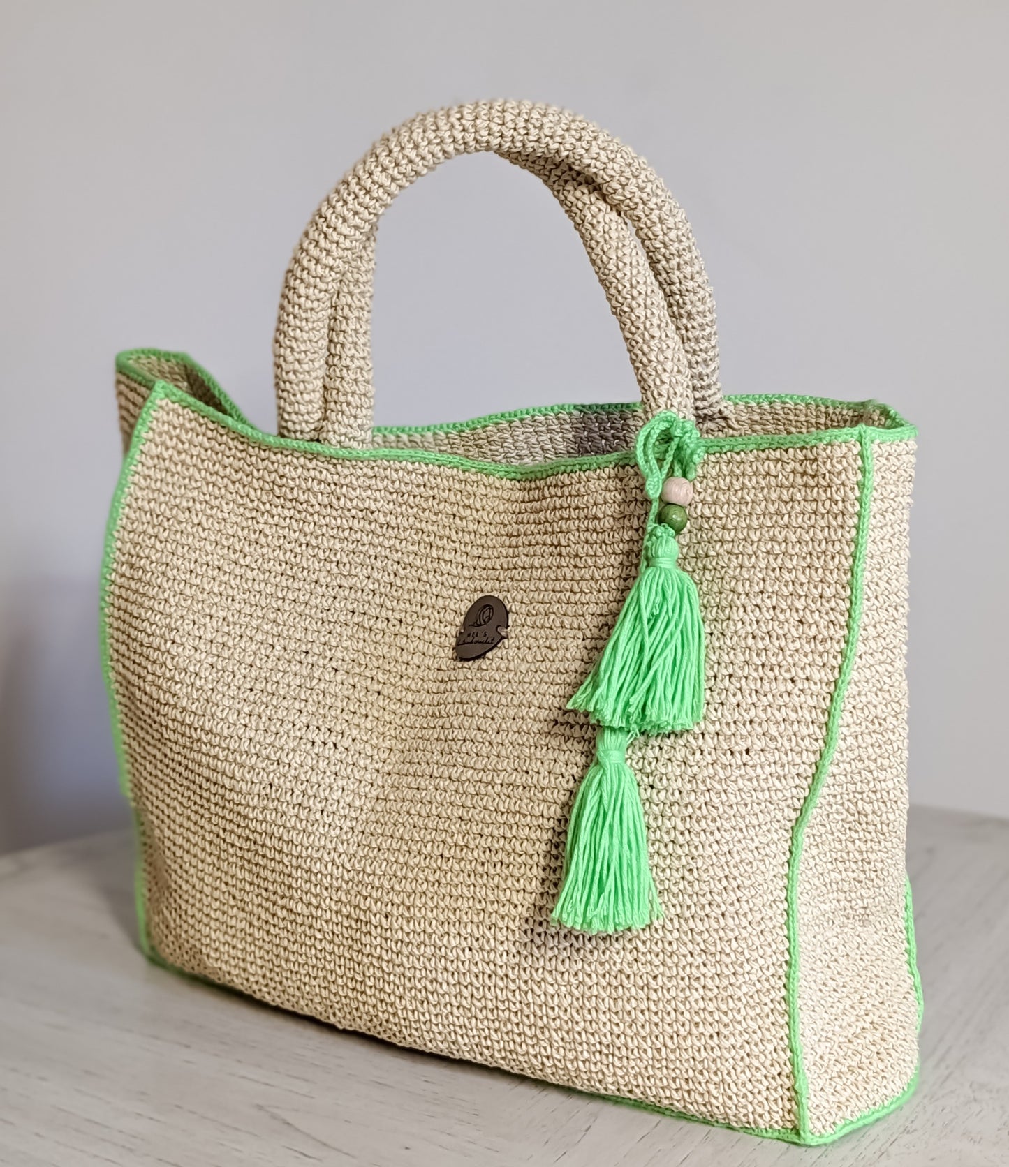 Raffia Beach Bag/ Green lined