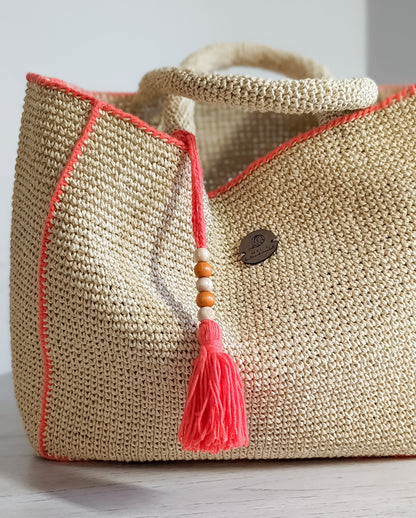 Raffia Beach Bag /orange lined