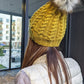 Mustard | Merino Wool Knit Hat | Removable Pom Pom